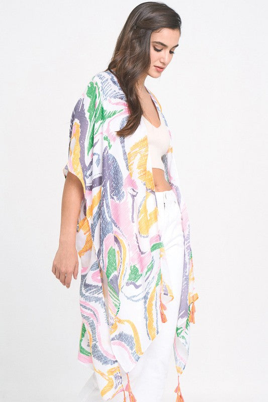 Watercolor Abstract Open Front Kimono