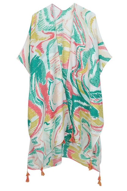 Watercolor Abstract Open Front Kimono