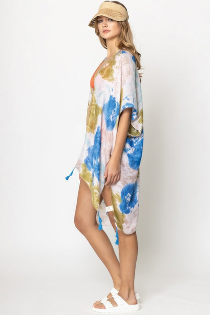 Watercolor Tie Dye Open Front Kimono