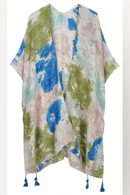 Watercolor Tie Dye Open Front Kimono