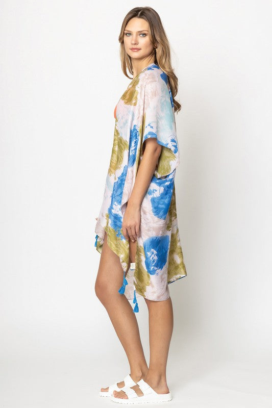 Watercolor Tie Dye Open Front Kimono