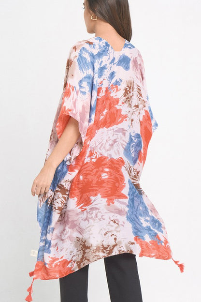 Watercolor Tie Dye Open Front Kimono