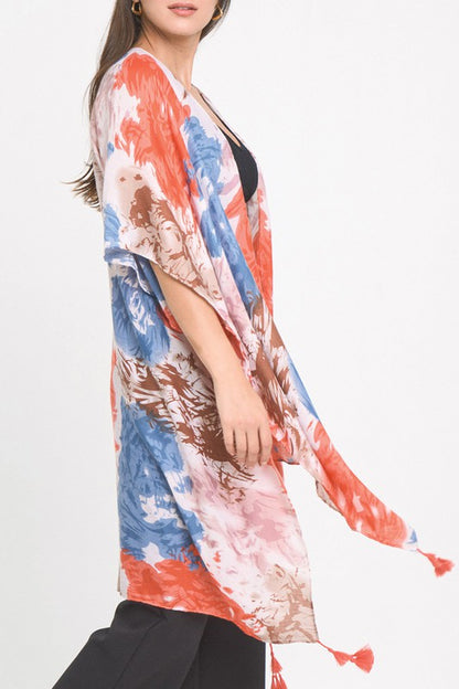 Watercolor Tie Dye Open Front Kimono