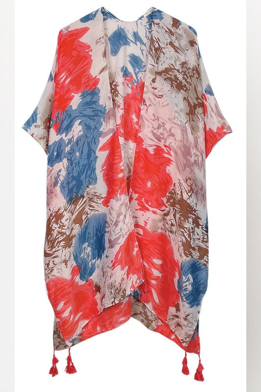 Watercolor Tie Dye Open Front Kimono