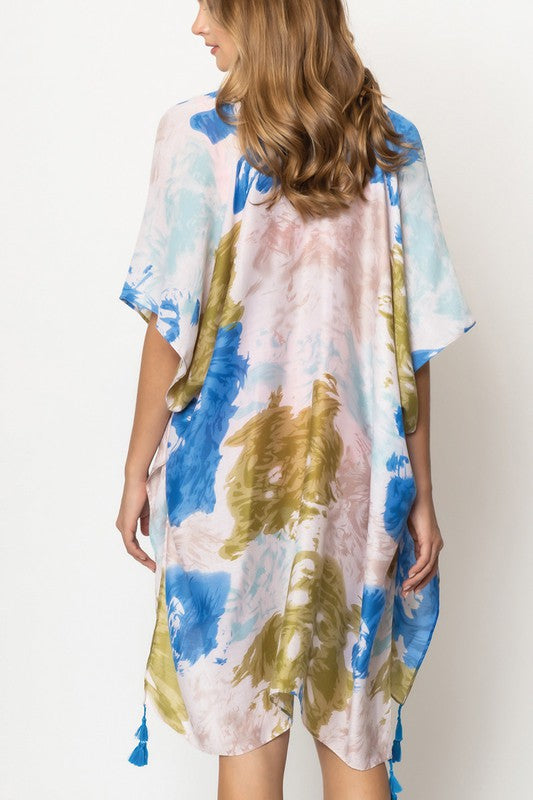 Watercolor Tie Dye Open Front Kimono