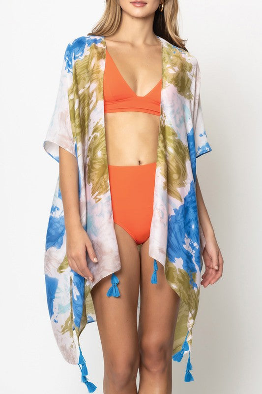 Watercolor Tie Dye Open Front Kimono