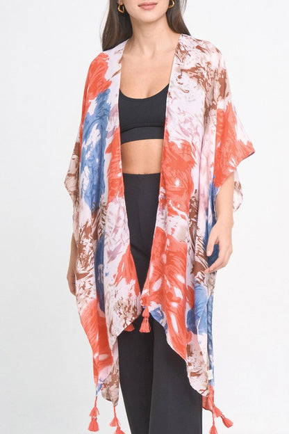 Watercolor Tie Dye Open Front Kimono