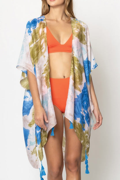 Watercolor Tie Dye Open Front Kimono