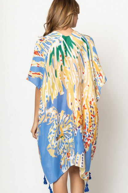 Pastel Floral Print Open Front Kimono