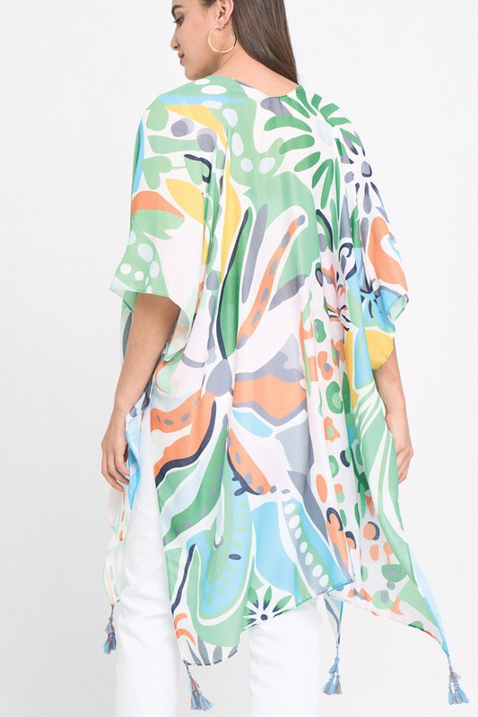 Tropical Floral Print Open Front Kimono