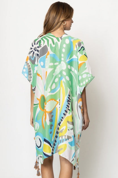 Tropical Floral Print Open Front Kimono