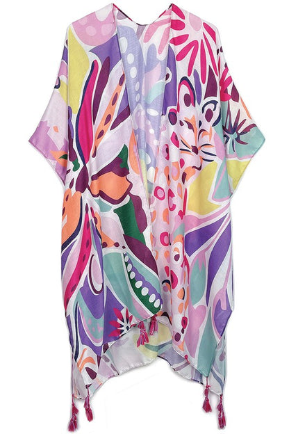 Tropical Floral Print Open Front Kimono