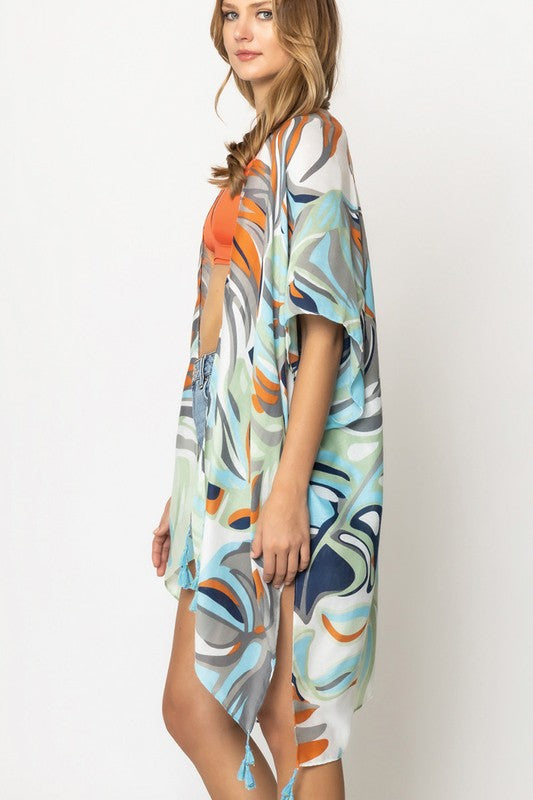 Watercolor Marble Open Front Kimono