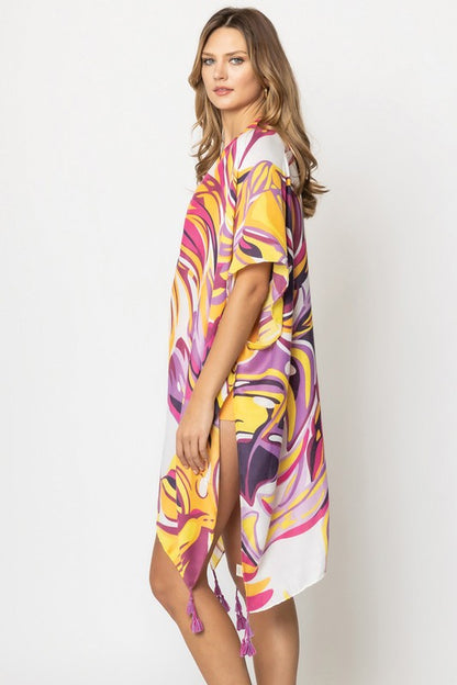 Watercolor Marble Open Front Kimono