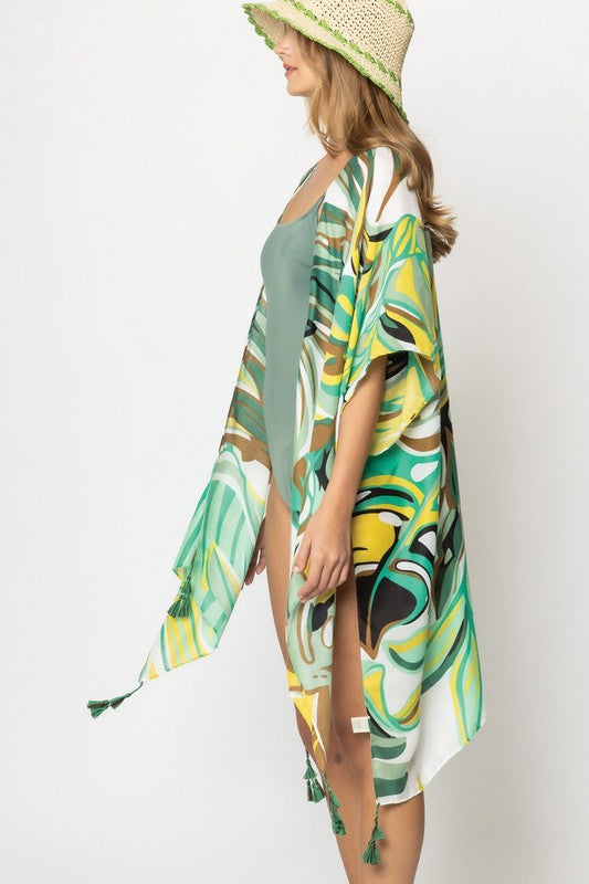 Watercolor Marble Open Front Kimono