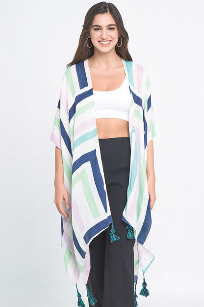 Abstract Print Open Front Kimono