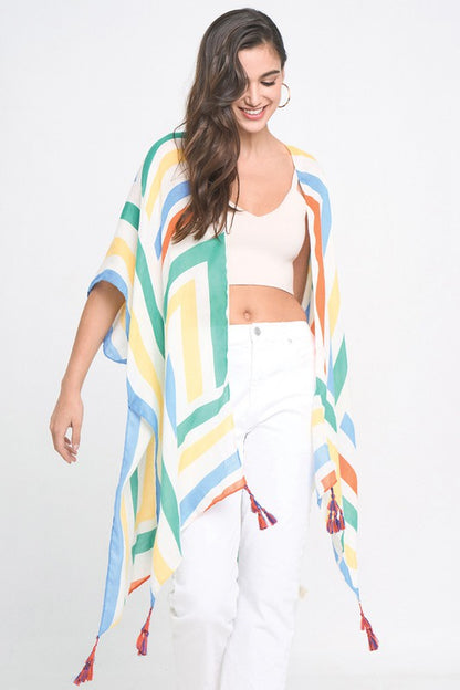 Abstract Print Open Front Kimono