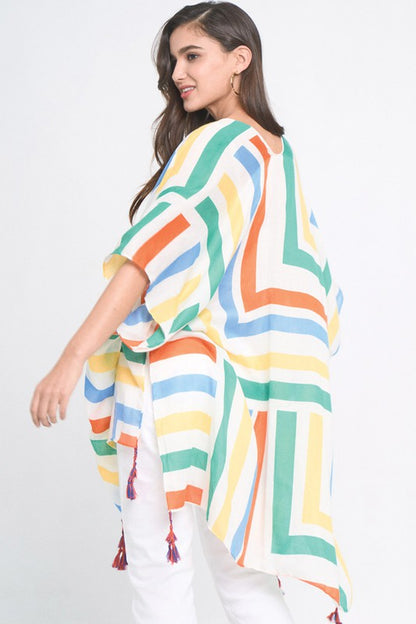 Abstract Print Open Front Kimono