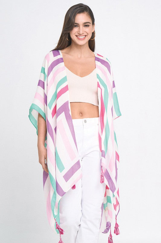 Abstract Print Open Front Kimono