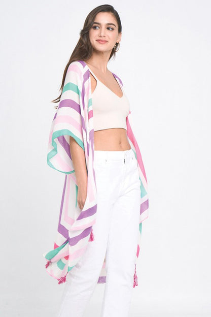 Abstract Print Open Front Kimono