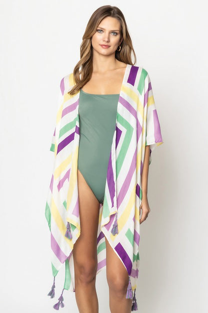 Abstract Print Open Front Kimono