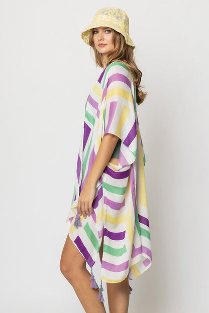 Abstract Print Open Front Kimono