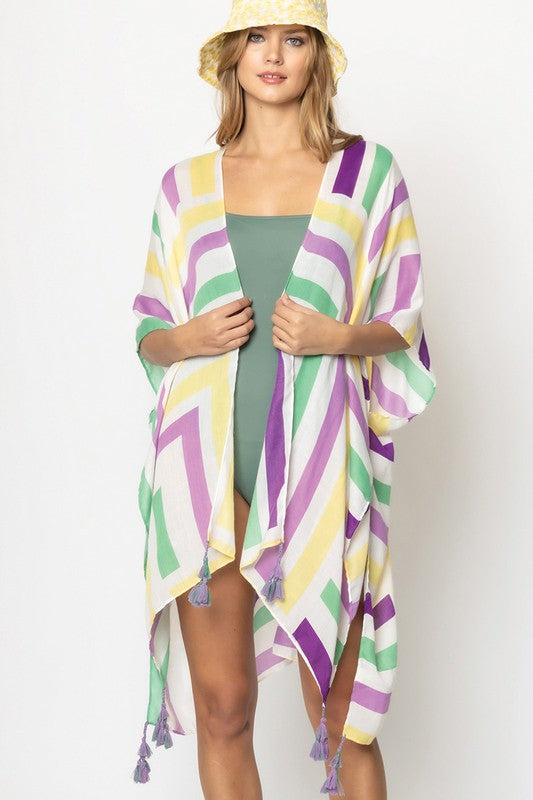 Abstract Print Open Front Kimono