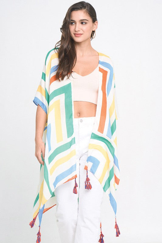 Abstract Print Open Front Kimono