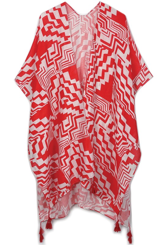 Geometric Print Open Front Kimono