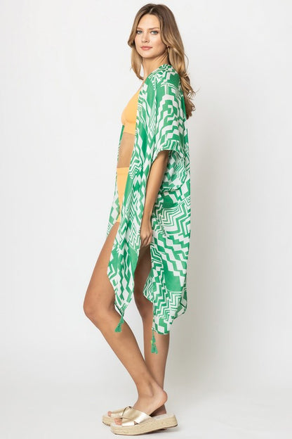 Geometric Print Open Front Kimono