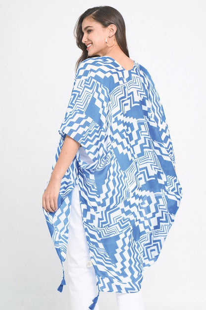 Geometric Print Open Front Kimono