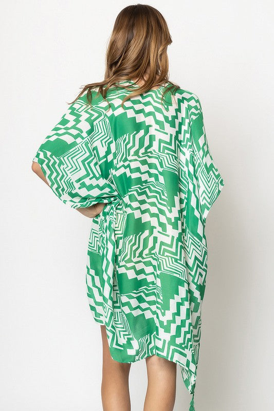 Geometric Print Open Front Kimono