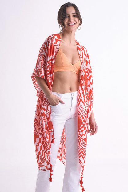 Geometric Print Open Front Kimono