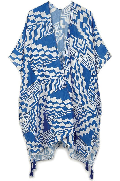 Geometric Print Open Front Kimono