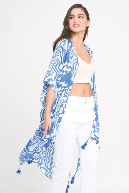 Geometric Print Open Front Kimono