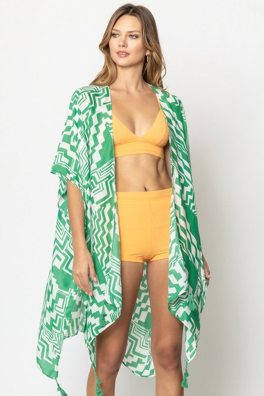 Geometric Print Open Front Kimono