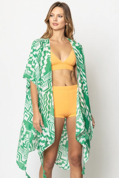 Geometric Print Open Front Kimono