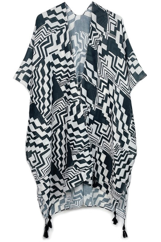 Geometric Print Open Front Kimono