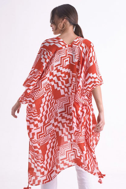 Geometric Print Open Front Kimono