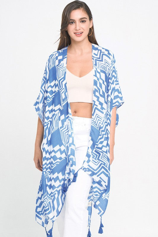 Geometric Print Open Front Kimono