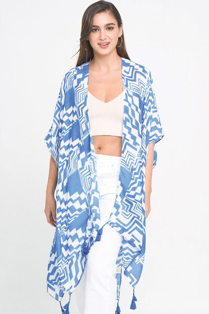 Geometric Print Open Front Kimono