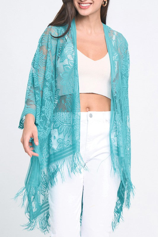 Leaf Lace Open Front Kimono