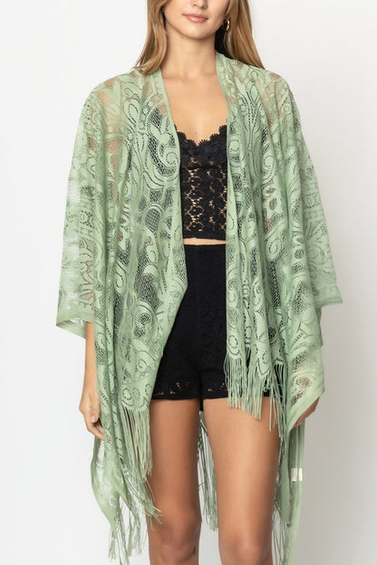 Floral Lace Open Front Kimono