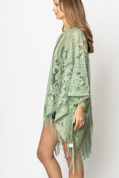 Floral Lace Open Front Kimono