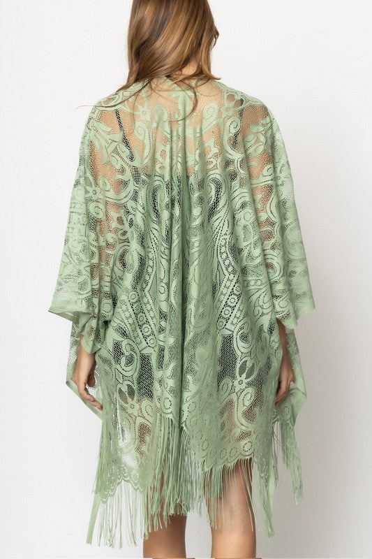 Floral Lace Open Front Kimono