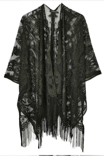 Floral Lace Open Front Kimono