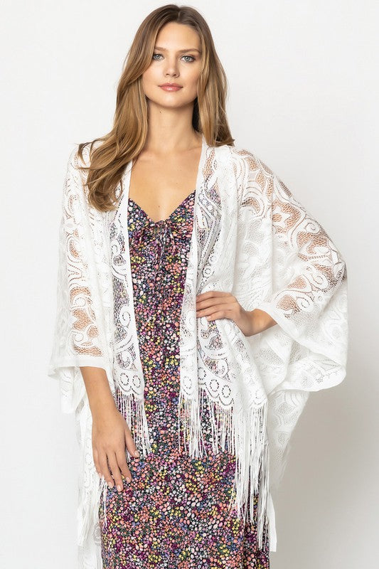 Floral Lace Open Front Kimono