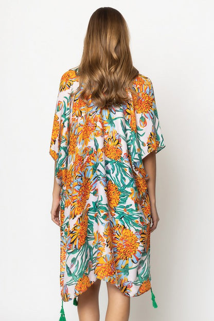 Vibrant Floral Print Open Front Kimono