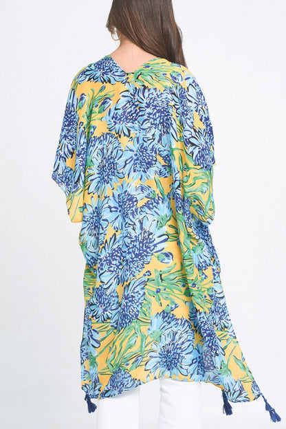 Vibrant Floral Print Open Front Kimono