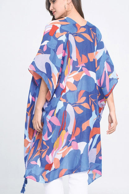 Abstract Tropical Print Open Front Kimono